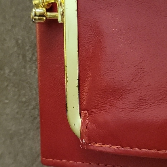 VTG ANNE KLEIN Red Leather Basket Weave Bi-fold Coin Wallet - Picture 10 of 13